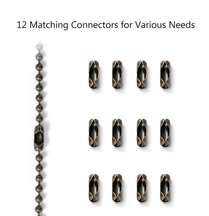 SmoTecQ Ceiling Fan Pull Chain, 120" Rust Proof Copper 3mm Beaded Extension Chains with 12 Matching Connectors, Bronze - Image 3