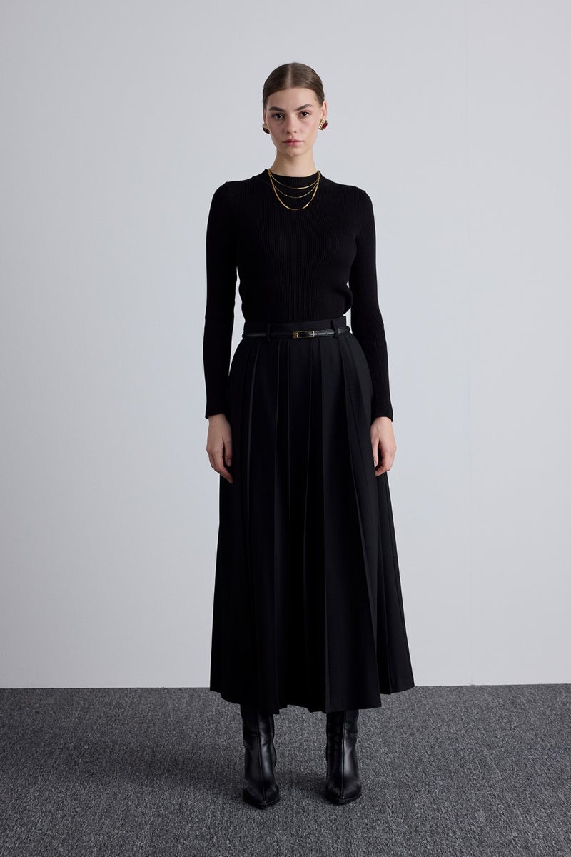 Manuka Wide Pleated Skirt Black  - Image 2
