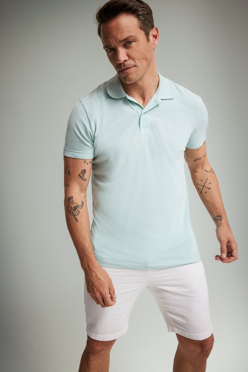 DeFacto Blue Man Slim Fit Short Sleeve Pique Cotton Polo Shirt Casual - Image 1