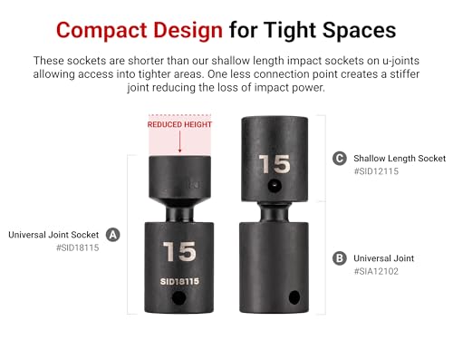 TEKTON 38 Inch Drive x 516 Inch Shallow 6Point Universal Joint Impact Socket SID18008 - Image 3