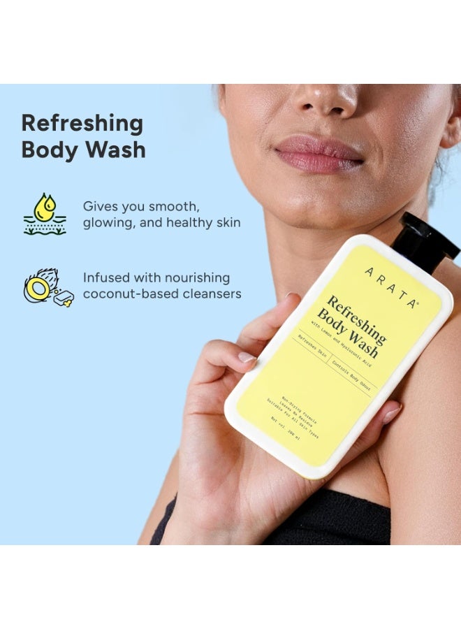 Arata Lemon Mint & Hyaluronic Acid Body Wash | Derma Tested | Gently Cleanses & Moisturizes | Refreshing & Zesty Fragrance | For Men & Women - 200 ml - Image 3