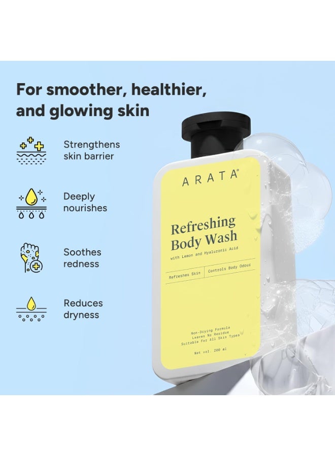 Arata Lemon Mint & Hyaluronic Acid Body Wash | Derma Tested | Gently Cleanses & Moisturizes | Refreshing & Zesty Fragrance | For Men & Women - 200 ml - Image 4