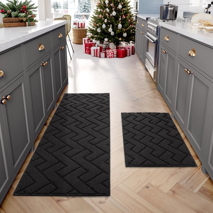 KITCHEN RUGS AND MATS SETS2 PIECES SUPER ABSORBENT POLYPROPYLENE NONSLIP RUGSOFT COMFORT FLOOR MATMACHINE WASH FOR KITCHENHALLWAYOFFICESINKLAUNDRY20 X 31520 X 59CHARCOAL