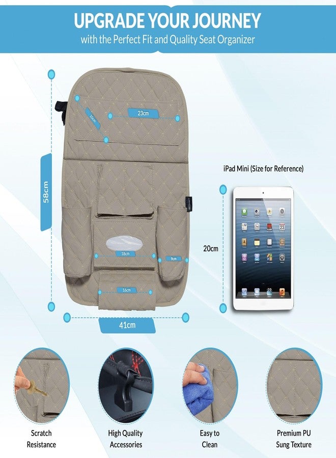 Neodrift 'Seat Master' Premium 7D Car Seat Organizer, Universal Fit, Multi-Pocket Storage for Bottles, Documents, Mobile, Keys, Tissues (Beige) - Image 3