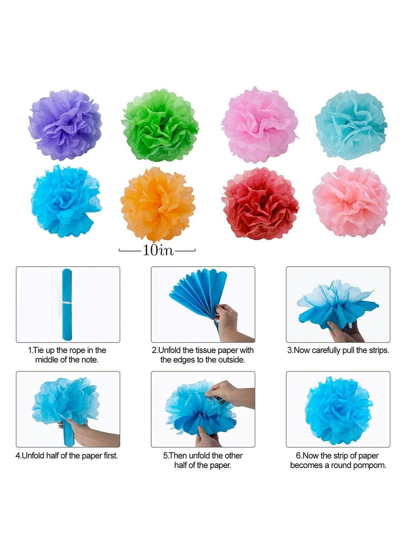 Party Decorations Festival Accessories, 33pcs Birthday Fiesta Bunting Decoration Supplies for Women and Men, Hanging Paper Fans with Rainbow Pom Poms Streamers for Outdoor Garden Home Décor - Image 3