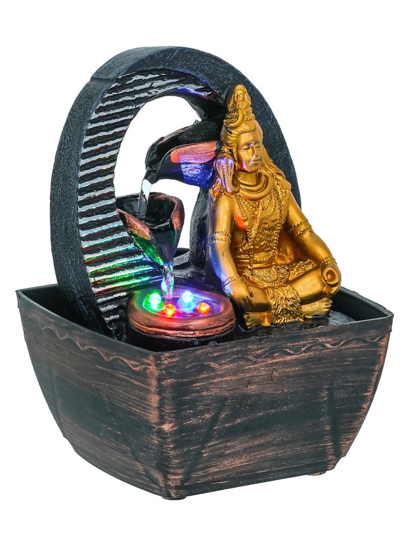 CHRONIKLE Dark Grey Polyresin Tabletop Shankar 3 Step Indoor Water Fountain for Home Decor with LED, Speed Control Pump (Size: 7 x 5 INCH | Weight: 680 Gram) - Image 4