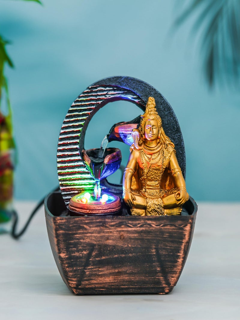 CHRONIKLE Dark Grey Polyresin Tabletop Shankar 3 Step Indoor Water Fountain for Home Decor with LED, Speed Control Pump (Size: 7 x 5 INCH | Weight: 680 Gram) - Image 1