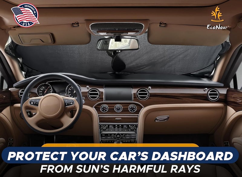EcoNour Car Windshield Sun Shade with Storage Pouch - Durable UV Protection, Medium Plus (64 x 34 inches) - Image 2