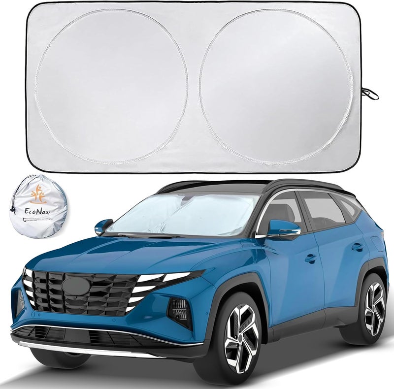 EcoNour Car Windshield Sun Shade with Storage Pouch - Durable UV Protection, Medium Plus (64 x 34 inches) - Image 1