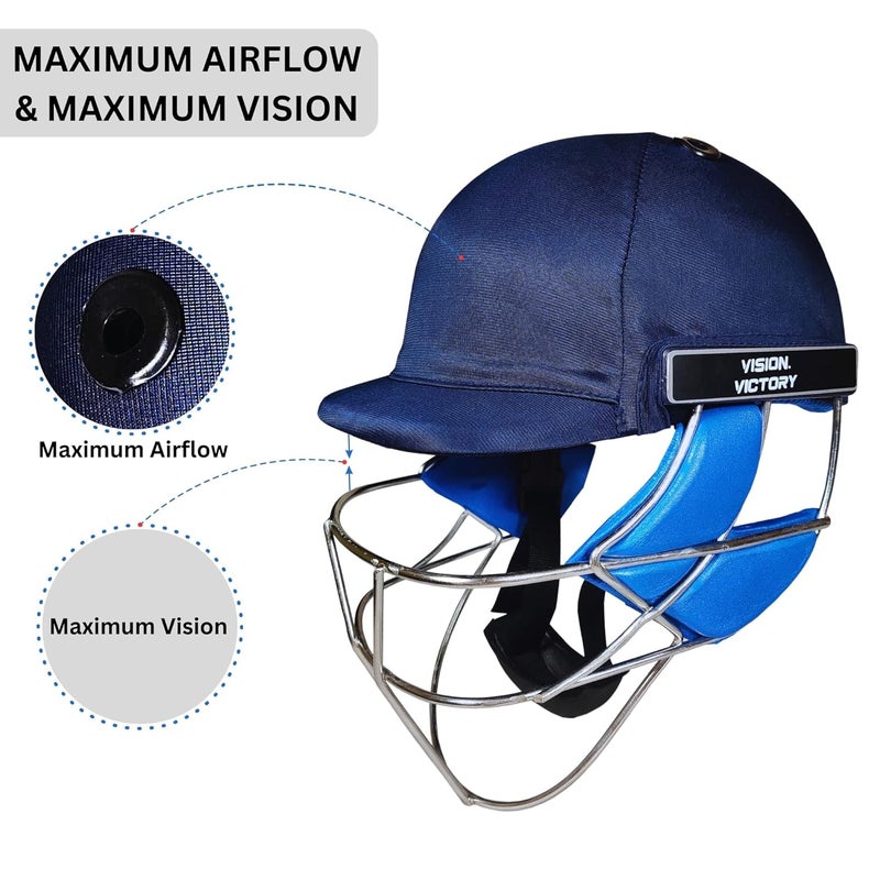 Prokick Cricshell Cricket Helmet with Fixed Stainless Steel Grill | Ultra-Protection Padding: Shock Proof, Lightweight | Comfortable Fit | Better Visibility (Navy - Large) - Image 3