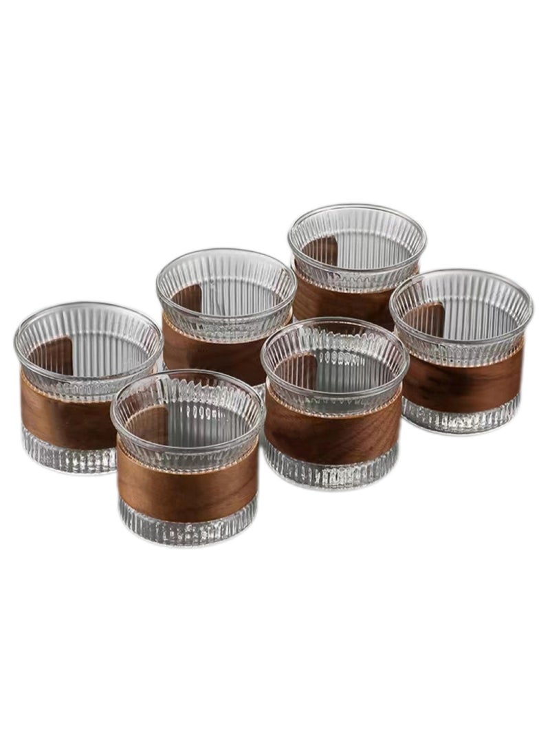 Arabic Coffee Mug with Wooden Ring, Reusable Espresso Mug, Large Mouth Glass Insulated Tea Mug for Turkish Coffee, Tea Mugs, Milk, Hot and Cold Drinks.6PCS - Image 1