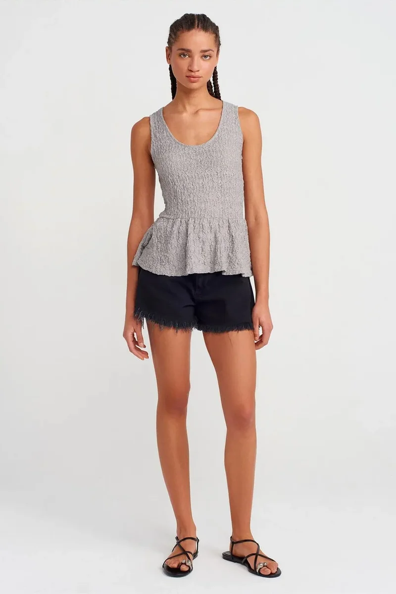 Dilvin Light Grey DILVIN Textured Lace Peplum Blouse for Women | Best Price UAE
