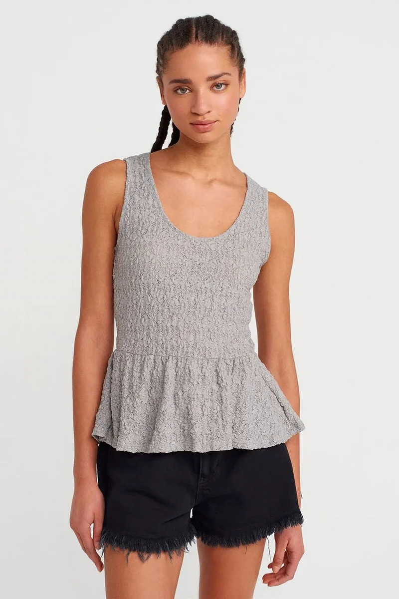 DILVIN Textured Lace Peplum Blouse