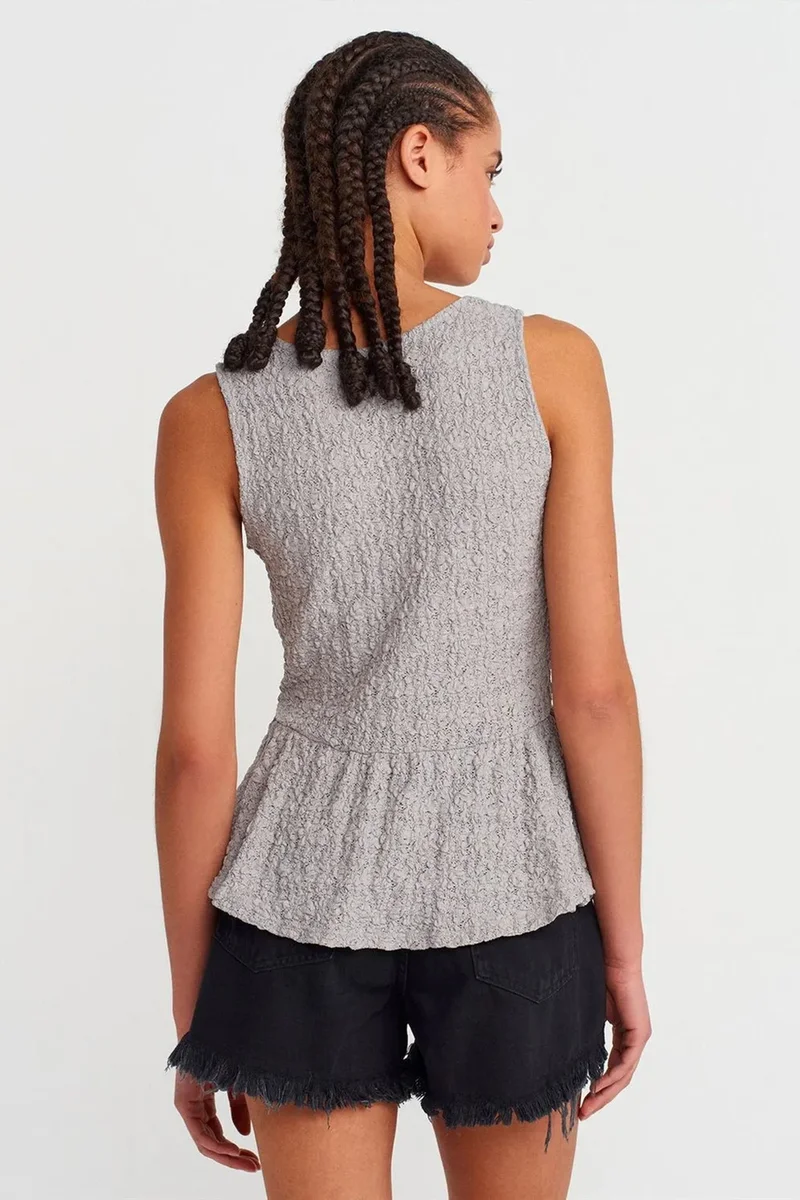 Dilvin Light Grey DILVIN Textured Lace Peplum Blouse for Women | Best Price UAE