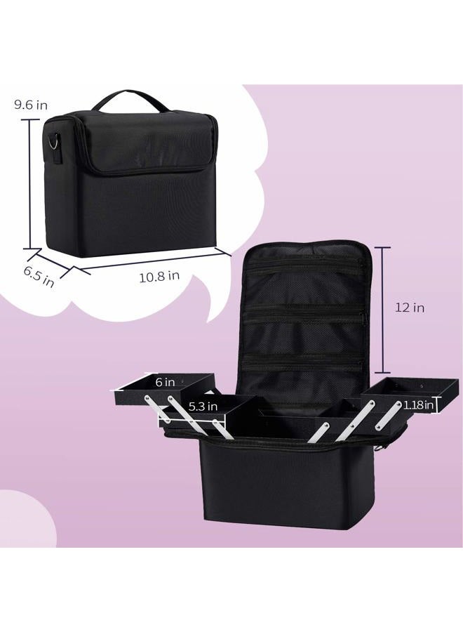 Soft Makeup Box, Large Makeup Organizer Case, Professional Nail Train Bag Carrying Case Artist Travel Cosmetic Storage Handbag, with 4 Trays for Jewelry Make-Up Brushes Toiletry