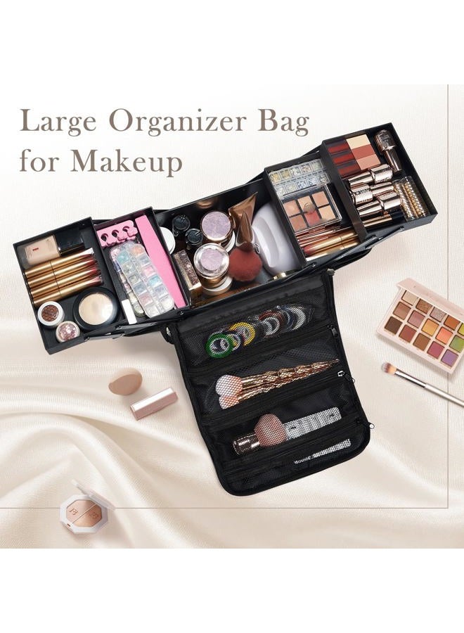 Soft Makeup Box, Large Makeup Organizer Case, Professional Nail Train Bag Carrying Case Artist Travel Cosmetic Storage Handbag, with 4 Trays for Jewelry Make-Up Brushes Toiletry