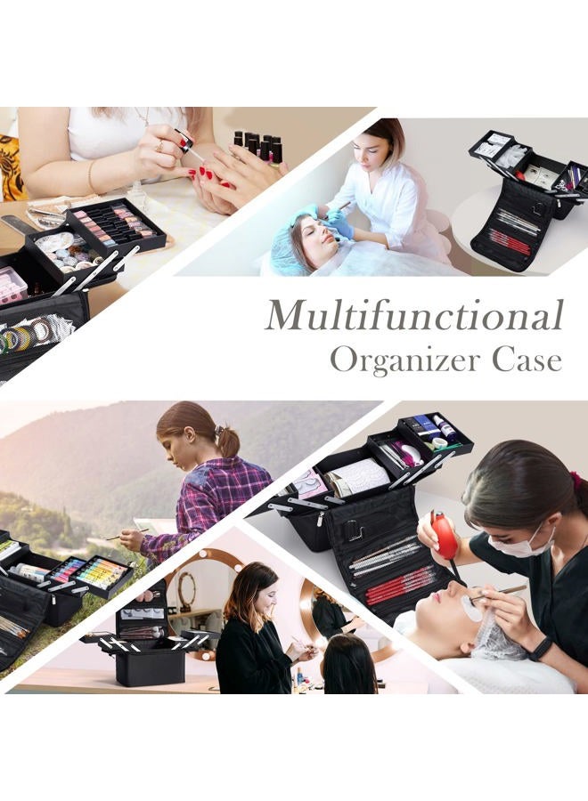 Soft Makeup Box, Large Makeup Organizer Case, Professional Nail Train Bag Carrying Case Artist Travel Cosmetic Storage Handbag, with 4 Trays for Jewelry Make-Up Brushes Toiletry