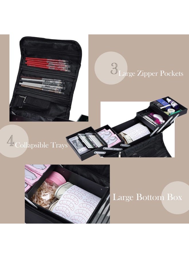 Soft Makeup Box, Large Makeup Organizer Case, Professional Nail Train Bag Carrying Case Artist Travel Cosmetic Storage Handbag, with 4 Trays for Jewelry Make-Up Brushes Toiletry