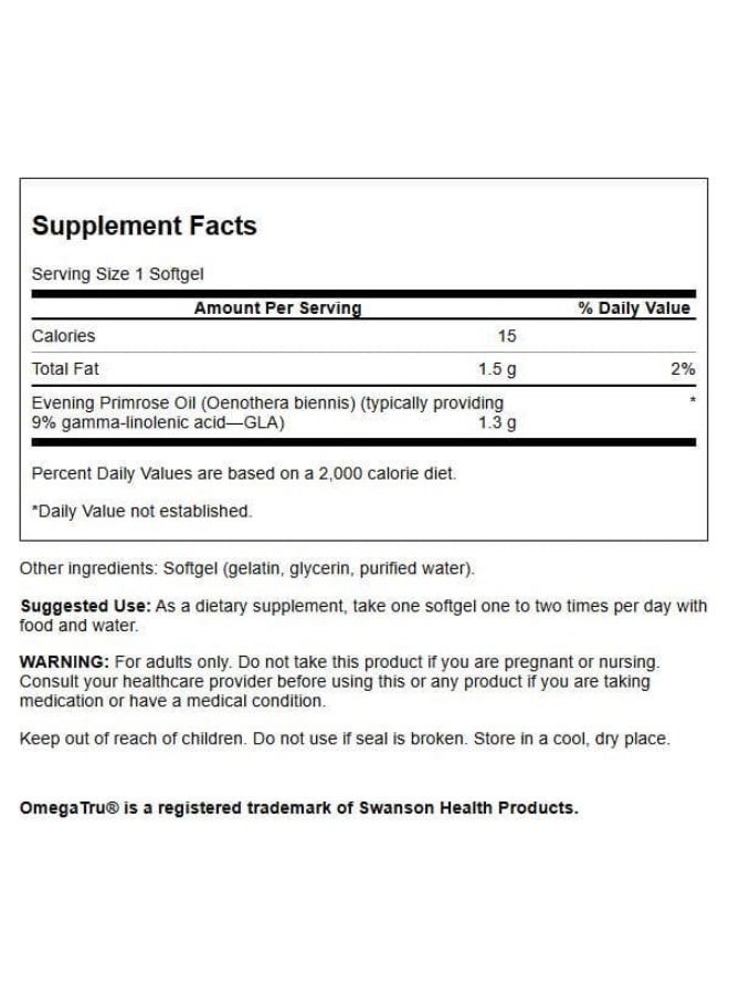 SWANSON Evening Primrose Oil 104 mg 100 Softgels - Image 2
