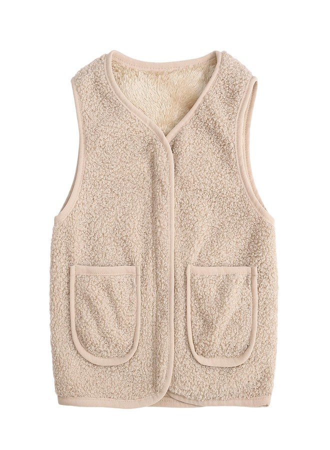 YAGATA Toddler Baby Boys Girls Fleece Vest Fuzzy sherpa Vests Boy Girl Sleeveless Jackets Paded Kids Fall Winter Jacket Apricot 2-3T 100 - Image 1