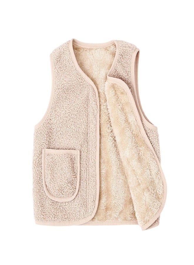 YAGATA Toddler Baby Boys Girls Fleece Vest Fuzzy sherpa Vests Boy Girl Sleeveless Jackets Paded Kids Fall Winter Jacket Apricot 2-3T 100 - Image 3