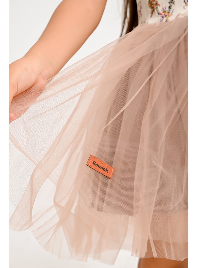 Girls Floral Ruffle Sleeve Tulle Dress - Image 4