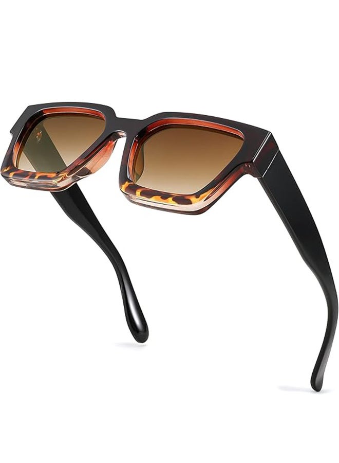 Retro Square Sunglasses for Men Women Trendy Thick Rectangle Chunky Frame Black Shades Fashion 90s Glasses, UV400 Protection Glasse - Image 4