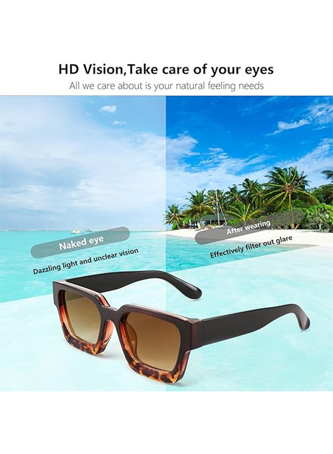 Retro Square Sunglasses for Men Women Trendy Thick Rectangle Chunky Frame Black Shades Fashion 90s Glasses, UV400 Protection Glasse - Image 5