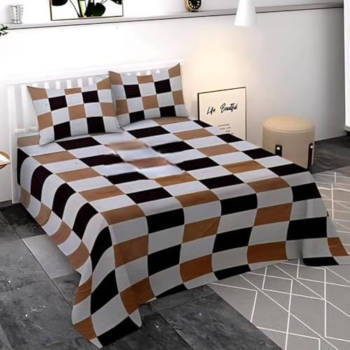 Temoli® King Size Warm Velvet Flannel Flat Bedsheet with 2 Pillow Covers (90x100 Inch) – Soft & Cozy Winter Double Bed Sheet | Box & Brown Design - Image 1