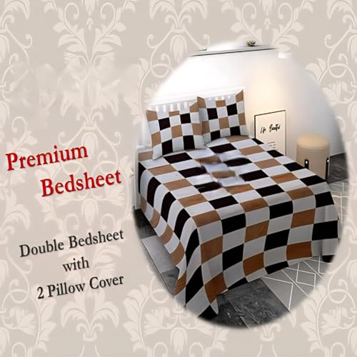 Temoli® King Size Warm Velvet Flannel Flat Bedsheet with 2 Pillow Covers (90x100 Inch) – Soft & Cozy Winter Double Bed Sheet | Box & Brown Design - Image 2