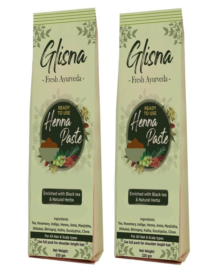 GLISNA معجون الحناء الجاهز للاستخدام من جليسنا (٢٢٠ غرام لكل عبوة) مع مسحوق النيلة، وإكليل الجبل، والأملا، والمانجيستا، والشيكاكاي، وأعشاب طبيعية | مسحوق حناء عضوي للشعر | معجون مهندي للشعر | للرجال والنساء - Image 1