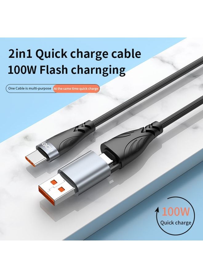 ADC ADC-008 2 in 1 100W USB + USB-C / Type-C to USB-C / Type-C Flash Charge Data Cable, Cable Length:1m(Black Grey)  - Image 2