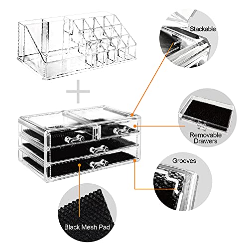 Ikee Design Acrylic Makeup Organizer with 4 Drawers and Removable Top Lipstick Holders, Ideal for Make-up or Accessories,Enhance Your Vanity or Bathroom with Clear Design for Quick Visibility - Image 3
