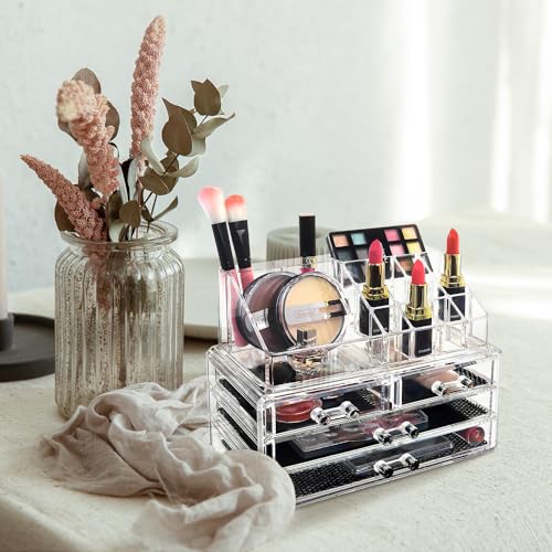 Ikee Design Acrylic Makeup Organizer with 4 Drawers and Removable Top Lipstick Holders, Ideal for Make-up or Accessories,Enhance Your Vanity or Bathroom with Clear Design for Quick Visibility - Image 5