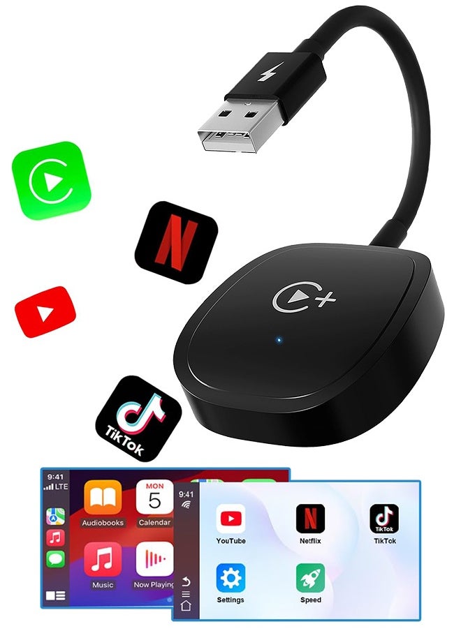 Digisand Carplay Auto Wireless Adapter Supports Netflix, YouTube, and Tiktok Stream Media Play, for OEM Wired CarPlay to Wireless Dongle, Fits for Cars from 2016 & iOS 10+ Phone  - Image 1