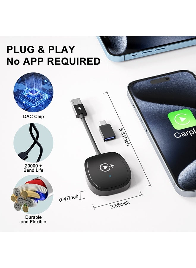 Carplay Auto Wireless Adapter Supports Netflix, YouTube, and Tiktok Stream Media Play, for OEM Wired CarPlay to Wireless Dongle, Fits for Cars from 2016 & iOS 10+ Phone