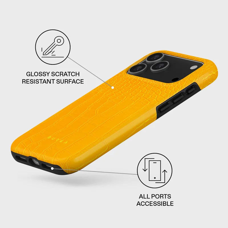 بورجا جراب فاخر لهاتف iPhone 17 Pro Max بلون أصفر كناري متوافق مع هيكل صلب مزدوج الطبقات هجين + حماية من السيليكون - غطاء محمول مقاوم للخدش والصدمات
