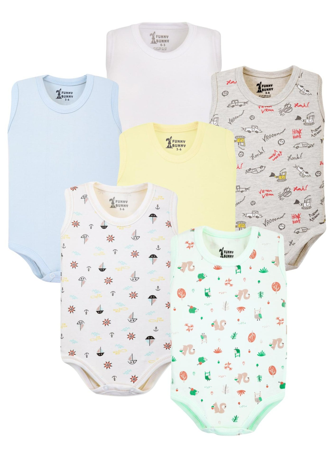 Funny Bunny Pack of 6 Cotton Wide Cut Bodysuit for Baby