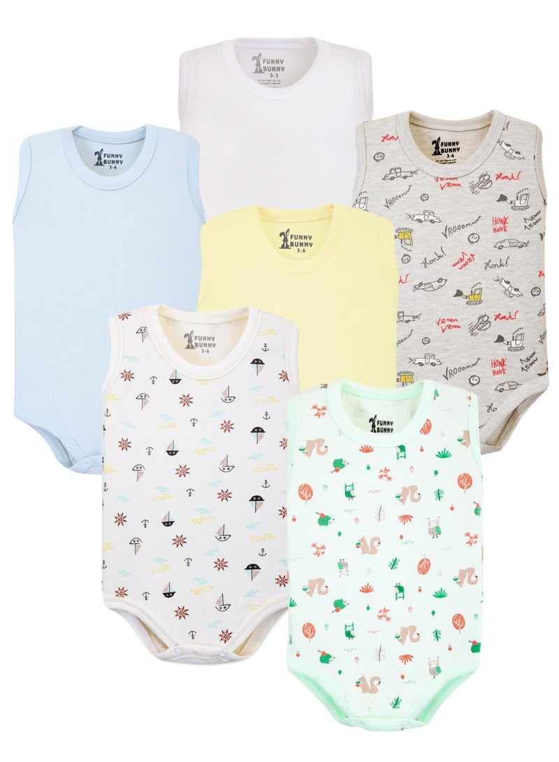 Funny Bunny Pack of 6 Cotton Wide Cut Bodysuit for Baby - Image 1