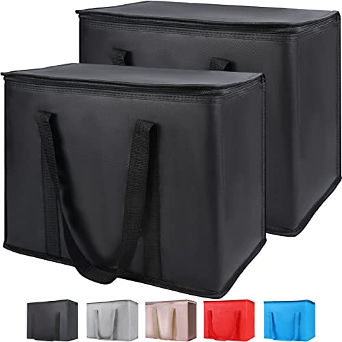 CIVJET Insulated Reusable Grocery Bags, 16W x 13H x 9D, X-Large Tote Bag for Shopping/Travel, Doordash Food Cooler/Hot Delivery Bag, Black, 2-Pack - Image 1