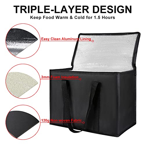 CIVJET Insulated Reusable Grocery Bags, 16W x 13H x 9D, X-Large Tote Bag for Shopping/Travel, Doordash Food Cooler/Hot Delivery Bag, Black, 2-Pack - Image 4