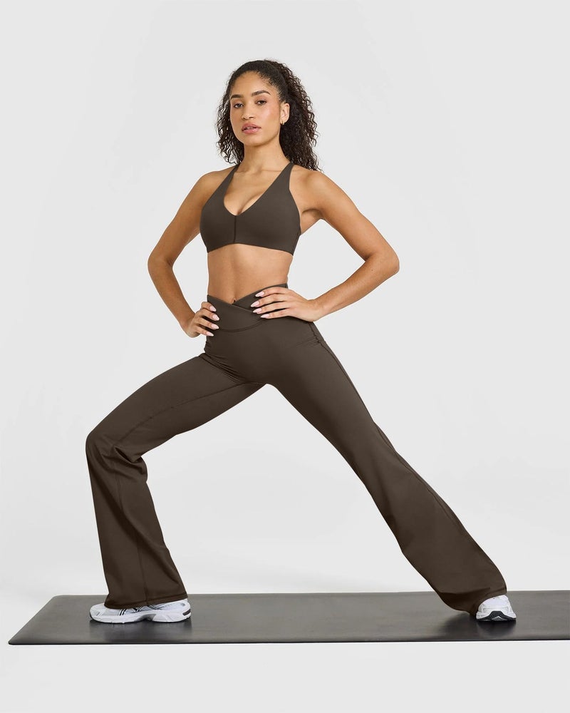 OQQ Yoga Pants Women High Waist Casual Soft Crossover Straight Leg Darkbrown - Image 3