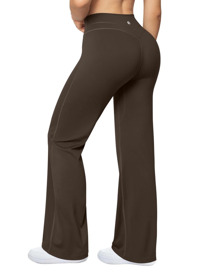 OQQ Yoga Pants Women High Waist Casual Soft Crossover Straight Leg Darkbrown - Image 1