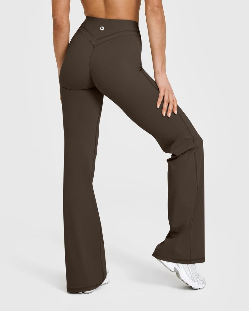 OQQ Yoga Pants Women High Waist Casual Soft Crossover Straight Leg Darkbrown - Image 4