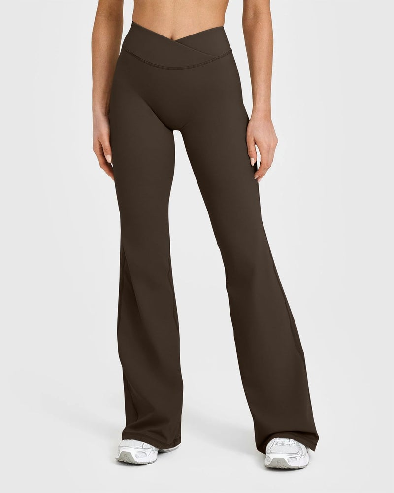 OQQ Yoga Pants Women High Waist Casual Soft Crossover Straight Leg Darkbrown - Image 2