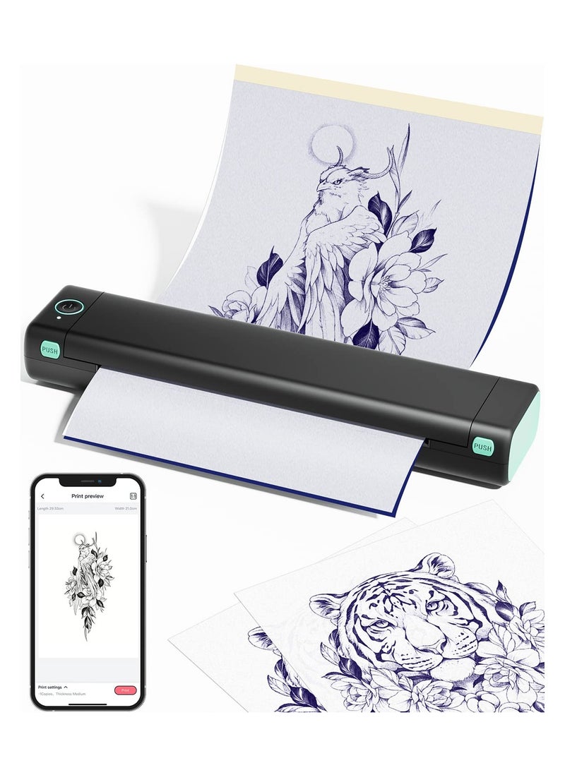 SYOSI M08F-A4 Wireless Tattoo Transfer Stencil Printer, Thermal Copier Machine with 10pcs Free Transfer Paper, Tattoo Printer Kit for Tattoo Artists, Compatible with phone & PC, Bluetooth Inkless Printer  - Image 1