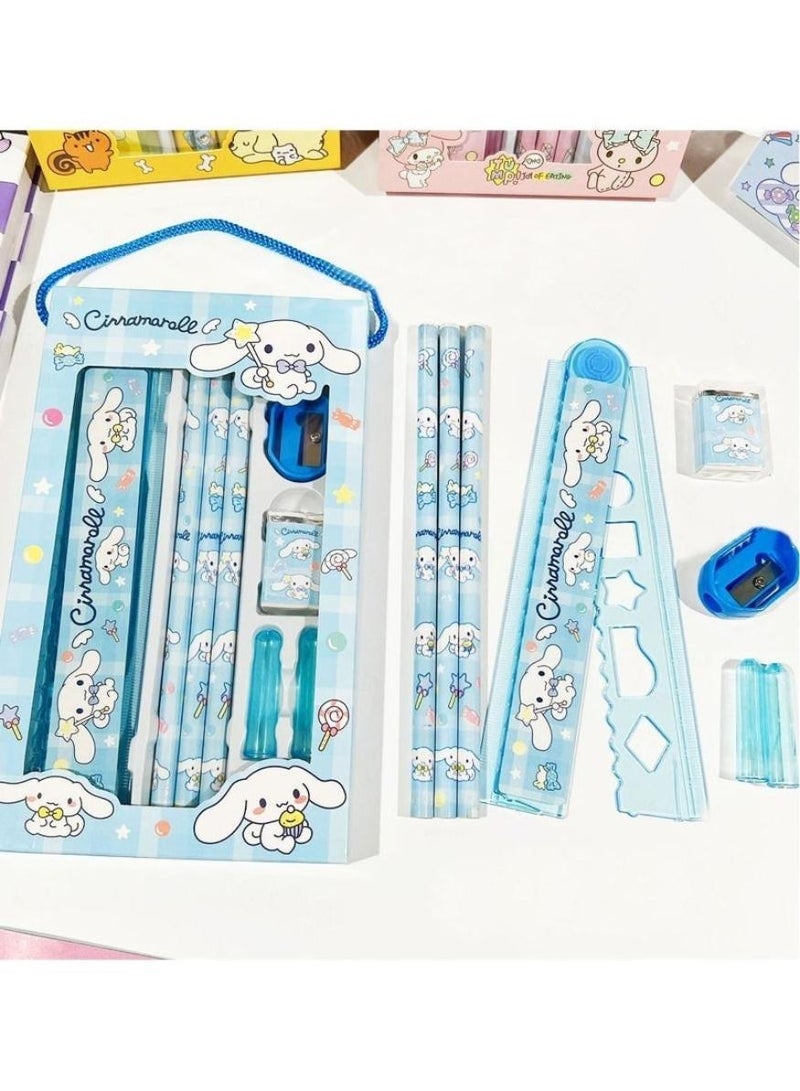 Cinnamoroll مجموعة أدوات مكتبية كرتونية من سانريو (Cinnamoroll) - تصميم محمول وسهل الحمل، مثالي لطلاب المدارس الابتدائية في موسم العودة إلى المدرسة أو هدايا عيد الميلاد - Image 3