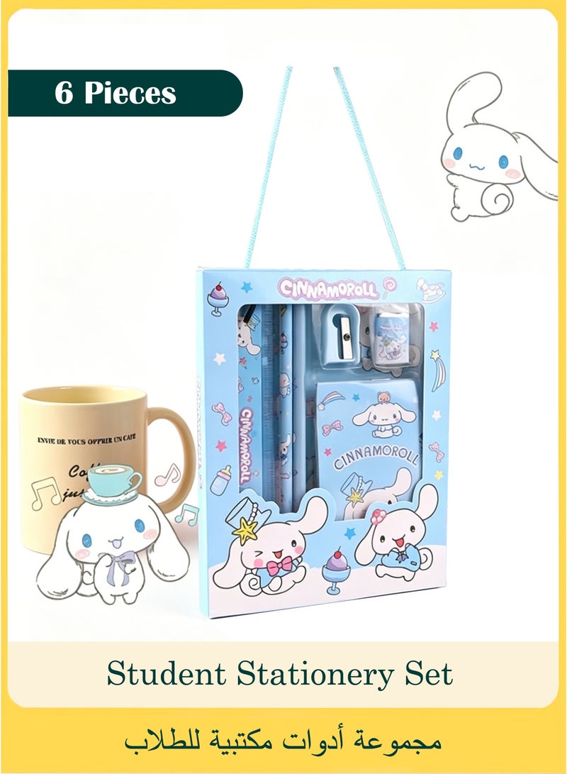 Cinnamoroll مجموعة أدوات مكتبية كرتونية من سانريو (Cinnamoroll) - تصميم محمول وسهل الحمل، مثالي لطلاب المدارس الابتدائية في موسم العودة إلى المدرسة أو هدايا عيد الميلاد - Image 1