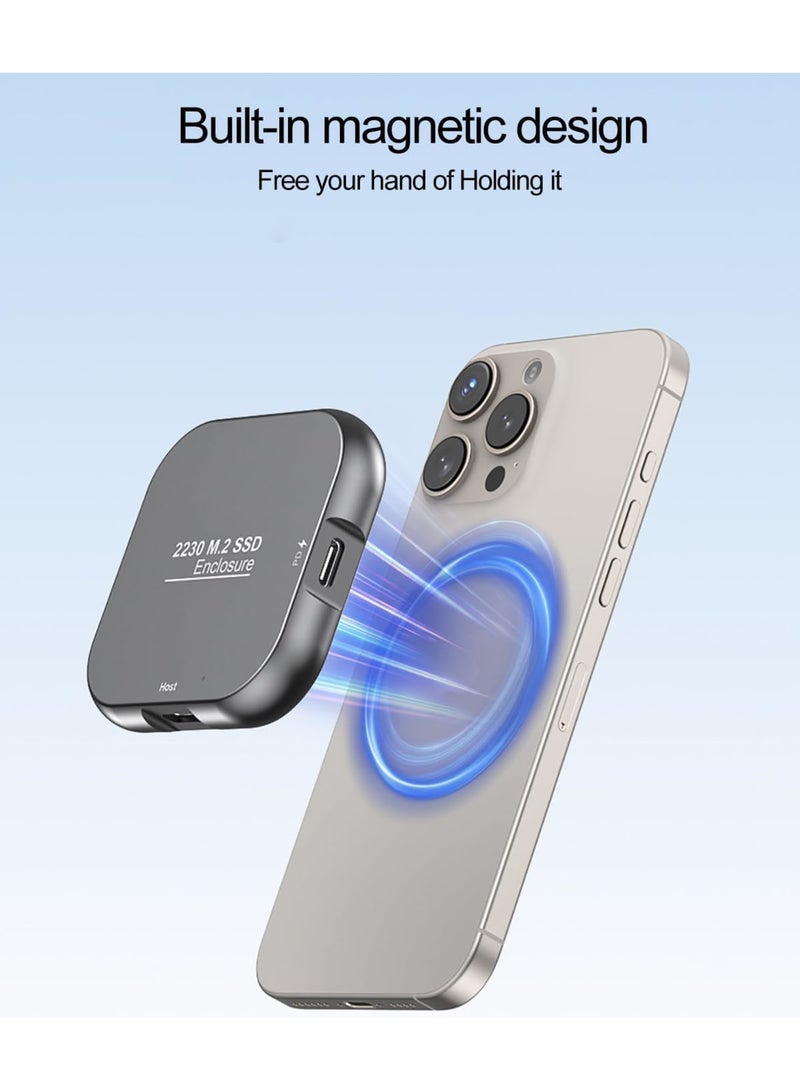 SYOSI Magnetic NVMe Enclosure, M.2 2230 SSD Case with USB C 3.2 Gen2 10Gbps Adapter, Supports MagSafe and 100W PD Fast Charging, Compatible with iPhone 15 16 Pro Max Android MacBook Grey Square - Image 5