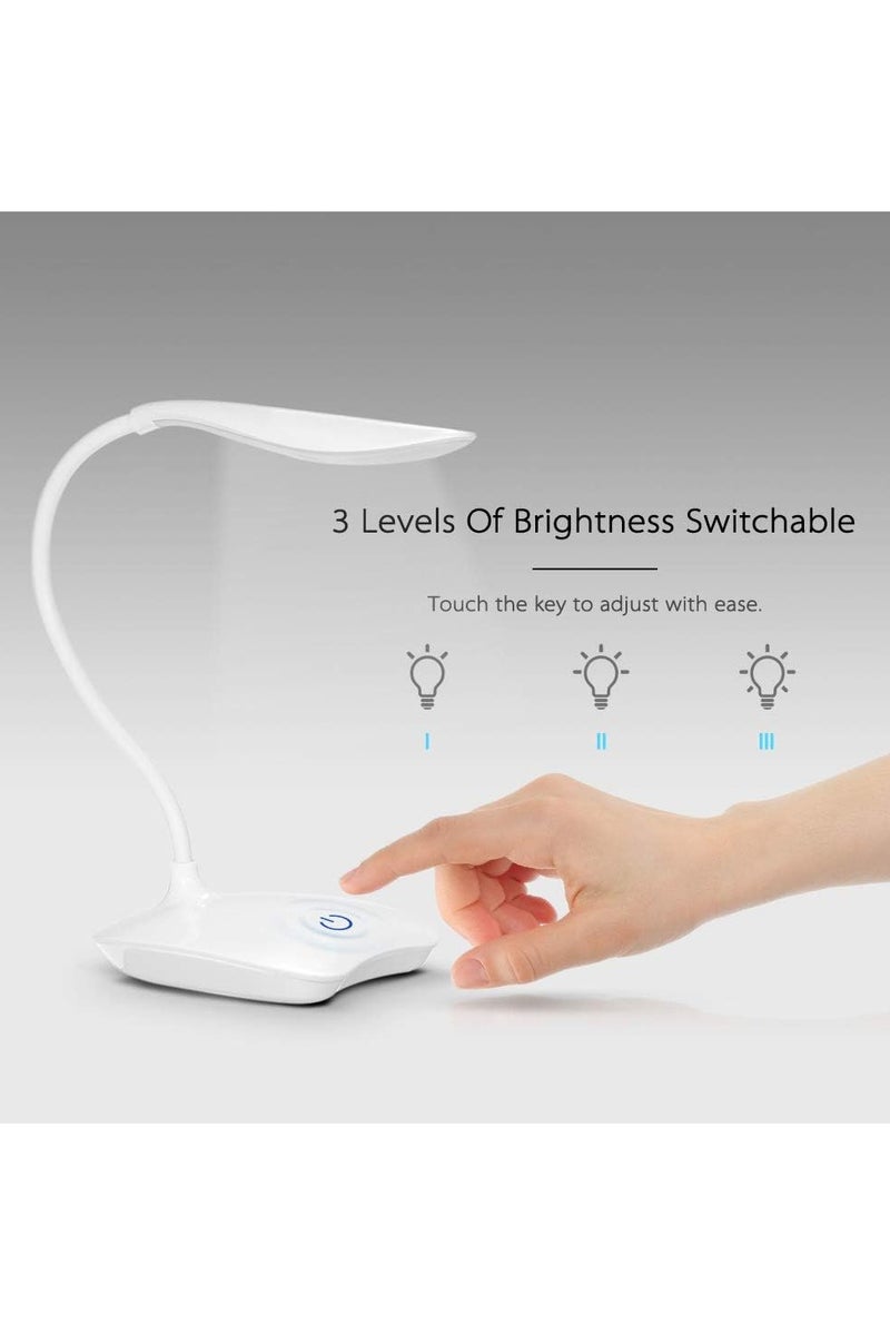 بريمو بلس مصباح طاولة LED مع منفذ USB و3 درجات سطوع قابلة للتعتيم وتحكم باللمس خفيف الوزن وقابل لاعادة الشحن للعناية بالعين مع راس قابل للدوران 360 درجة وخرطوم مرن - Image 3